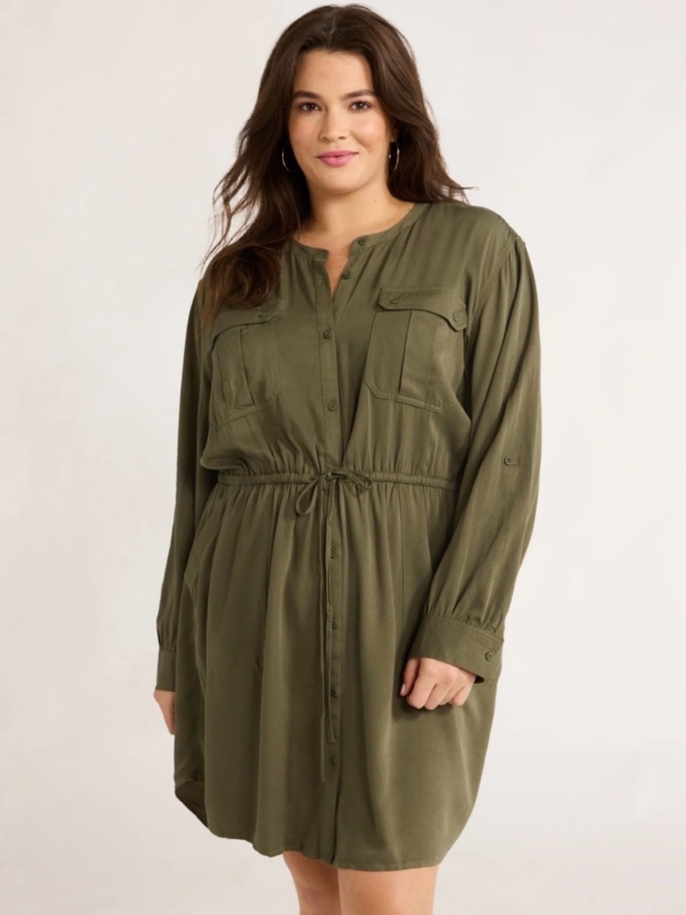 NWT Time and Tru Olive Green Button-Front Utility Dress Size 4X